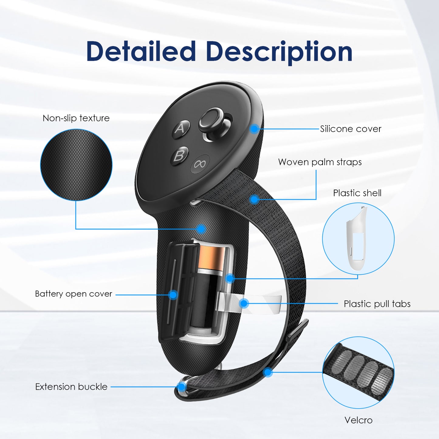 Nova Design Premium Controller Grips for Meta Quest 3 & 3S – Knuckle Straps, Soft Silicone Grip, Adjustable Fit, Durable Protection & Easy Battery Access