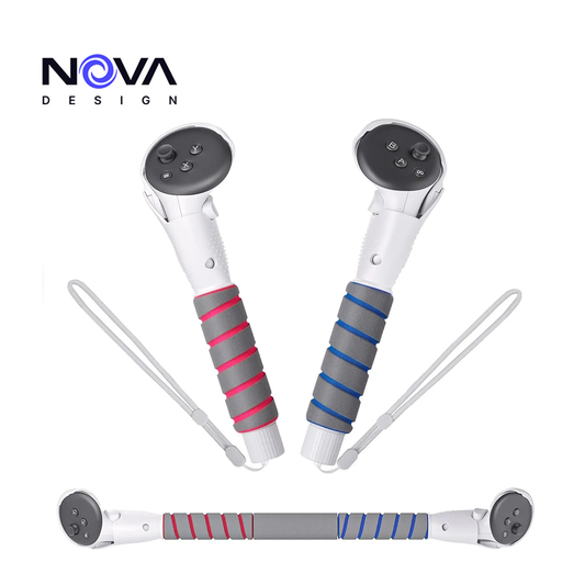 Nova Design Handle Attachments for Meta Quest 3 & 3S – Enhanced Grip, Dual Handles, Extension Grips for VR Games like Beat Saber, Gorilla Tag (Long Arms), and Golf Games